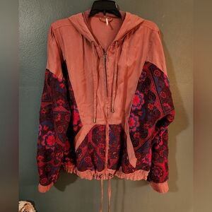 Free People Pink Crochet Hooded Jacket Size M